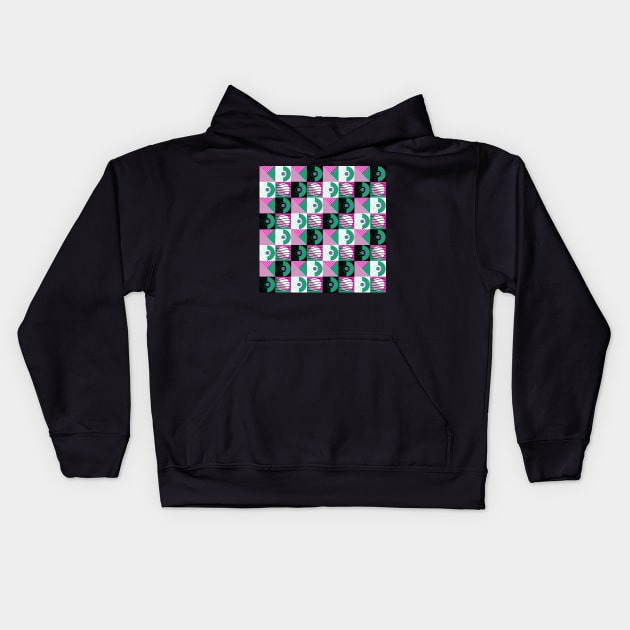 Pink 80s Memphis Geometric Abstract Checked Postmodern Pattern Kids Hoodie by BillingtonPix